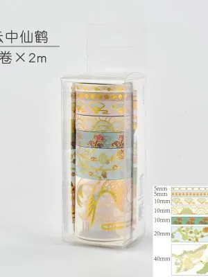 烫金和纸胶带 贴纸组合 云中仙鹤（7卷/盒）
