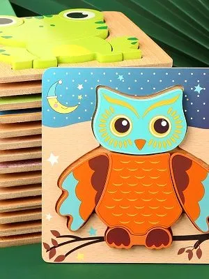 宝宝益智木制立体拼图（多种款式随机发货）